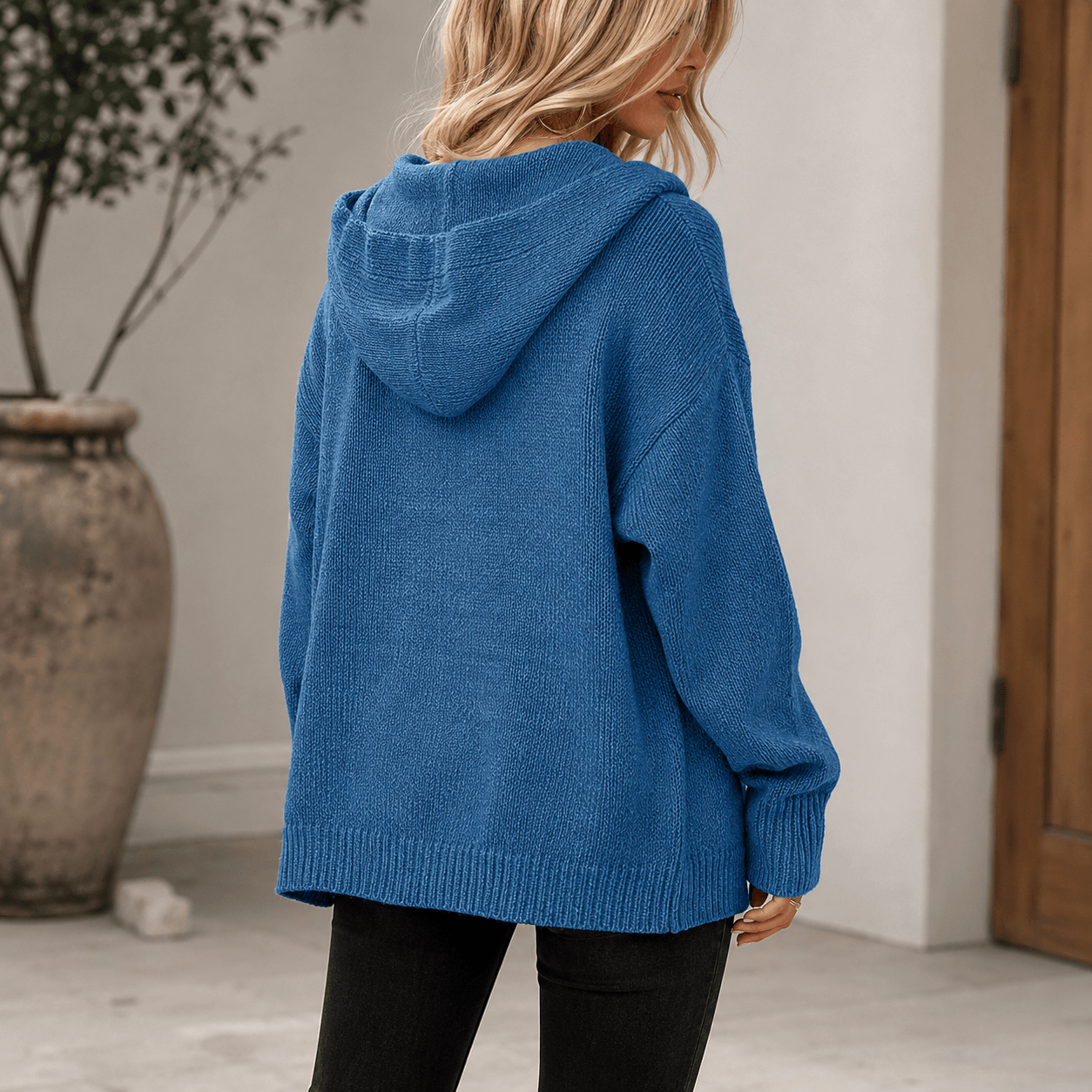 Karalina - Cárdigan Con Capucha y Botones Delanteros De Punto Trenzado