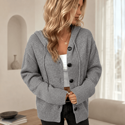 Karalina - Cárdigan Con Capucha y Botones Delanteros De Punto Trenzado