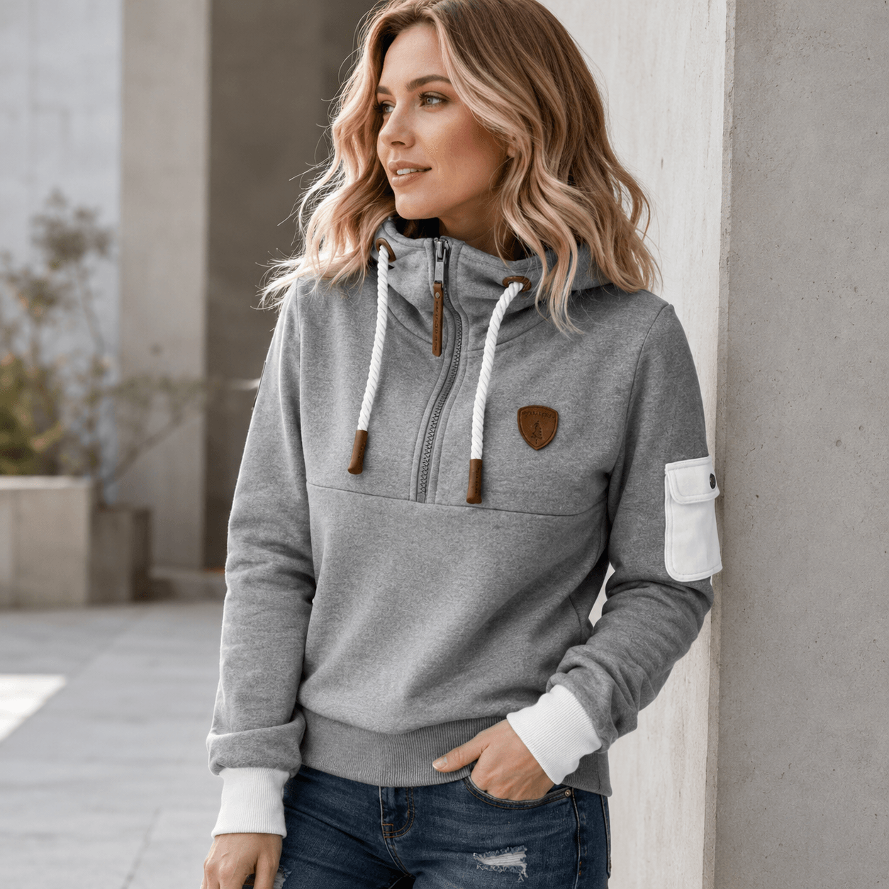 Helsa - Sudadera Informal Con Media Cremallera y Bolsillo En El Brazo