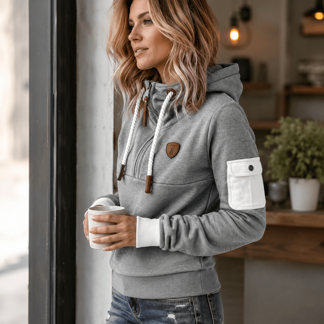 Helsa - Sudadera Informal Con Media Cremallera y Bolsillo En El Brazo