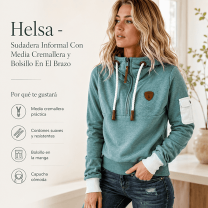 Helsa - Sudadera Informal Con Media Cremallera y Bolsillo En El Brazo