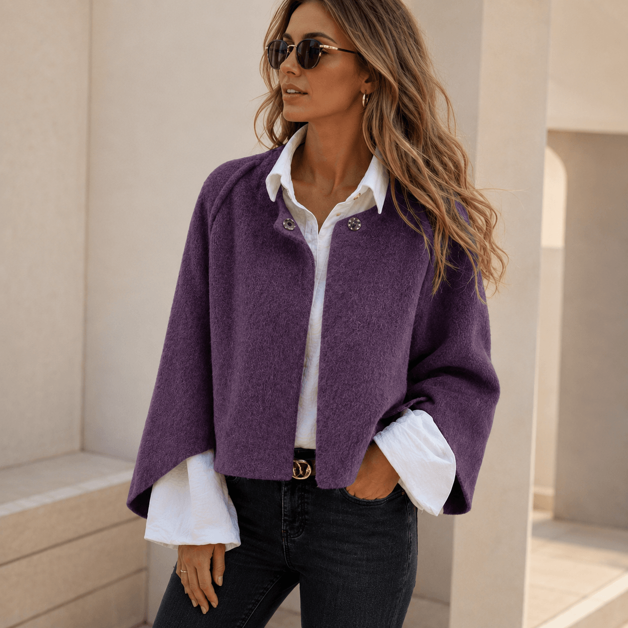 Henrike - Abrigo de Lana con Cuello Redondo y Mangas Largas
