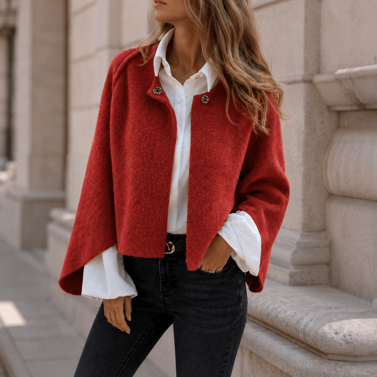 Henrike - Abrigo de Lana con Cuello Redondo y Mangas Largas