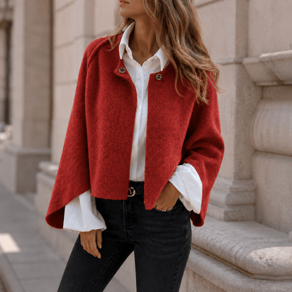 Henrike - Abrigo de Lana con Cuello Redondo y Mangas Largas