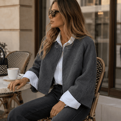 Henrike - Abrigo de Lana con Cuello Redondo y Mangas Largas