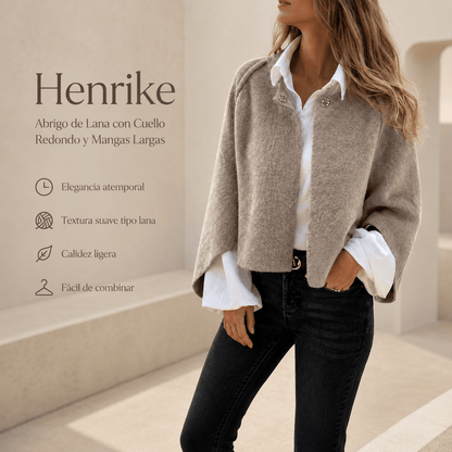 Henrike - Abrigo de Lana con Cuello Redondo y Mangas Largas