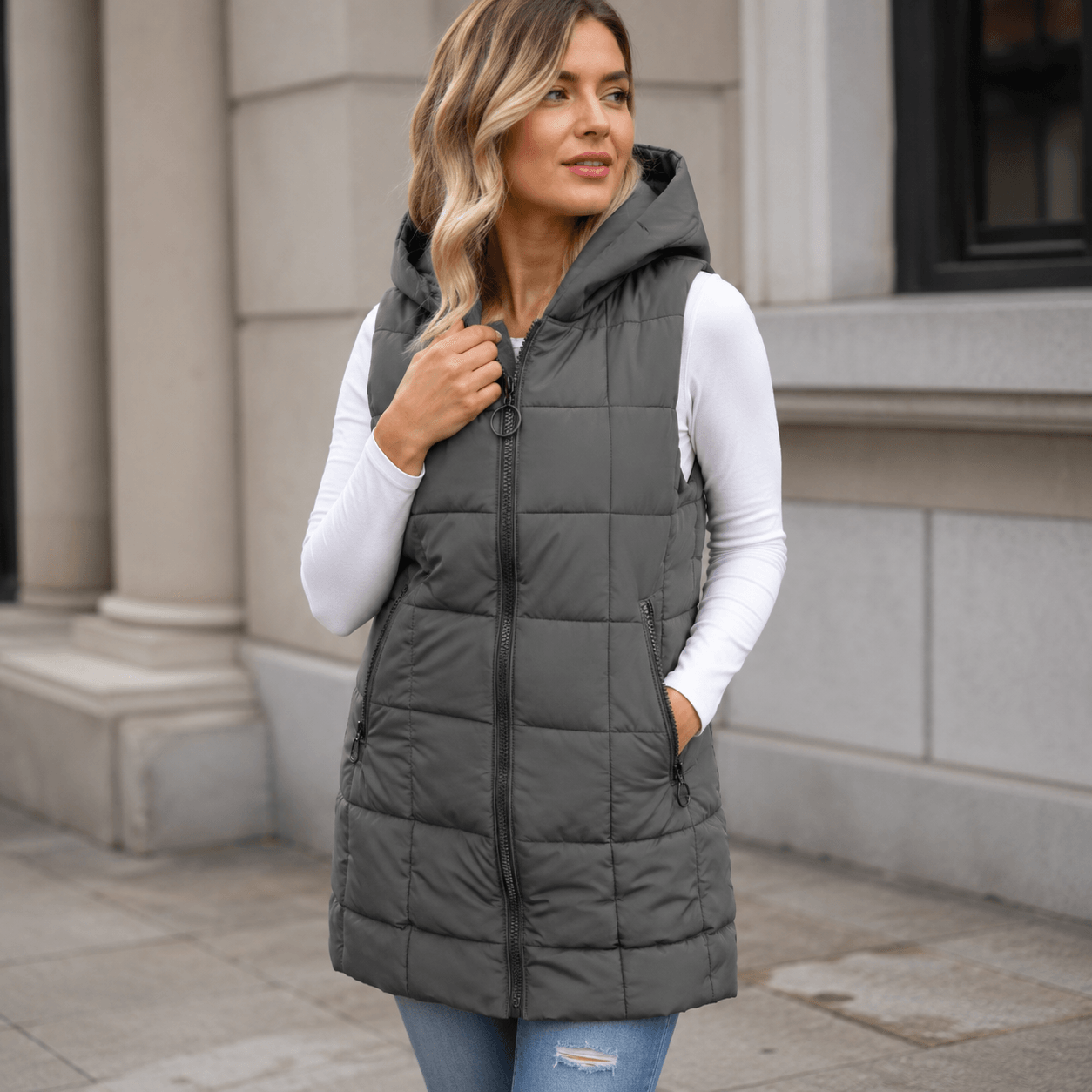 Laruna - Abrigo Acolchado Sin Mangas Con Cremallera
