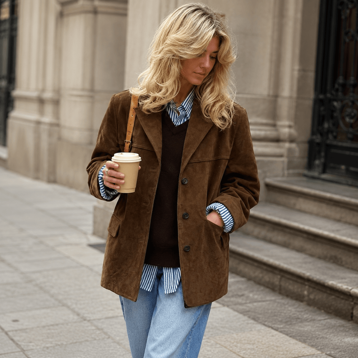 Ronia – Chaqueta Oversize De Ante Con Botones