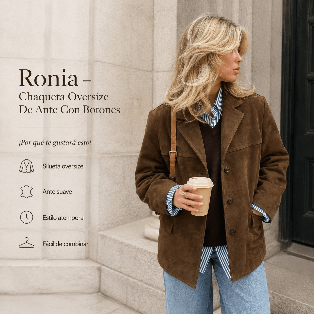 Ronia – Chaqueta Oversize De Ante Con Botones