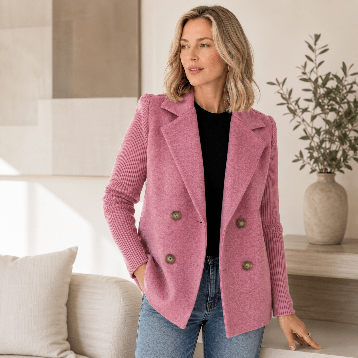 Kittiya - Elegante Blazer De Punto Con Manga Larga