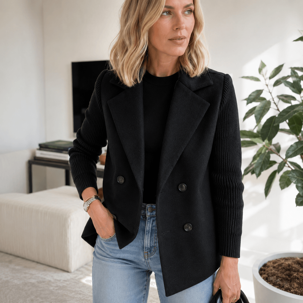 Kittiya - Elegante Blazer De Punto Con Manga Larga