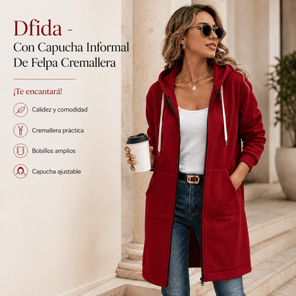 Dfida - Con Capucha Informal De Felpa Cremallera