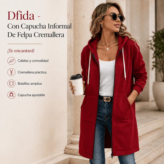 Dfida - Con Capucha Informal De Felpa Cremallera