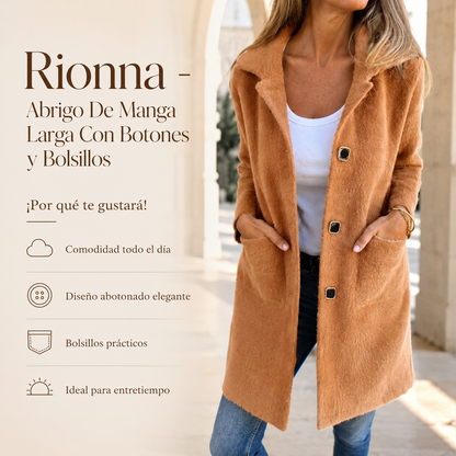 Rionna - Abrigo De Manga Larga Con Botones y Bolsillos