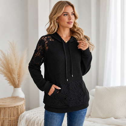 Laessa - Sudadera Con Capucha y Encaje Floral Con Bolsillo Delantero