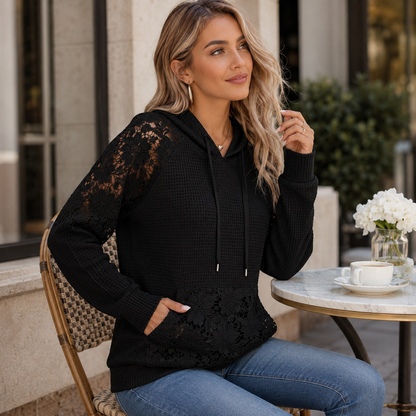 Laessa - Sudadera Con Capucha y Encaje Floral Con Bolsillo Delantero