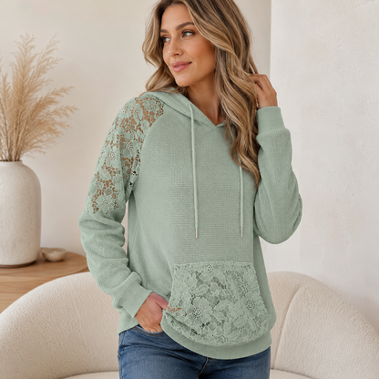 Laessa - Sudadera Con Capucha y Encaje Floral Con Bolsillo Delantero