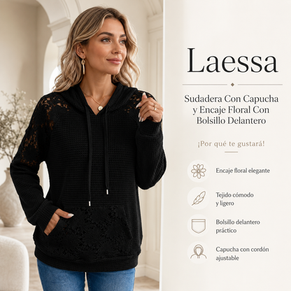 Laessa - Sudadera Con Capucha y Encaje Floral Con Bolsillo Delantero