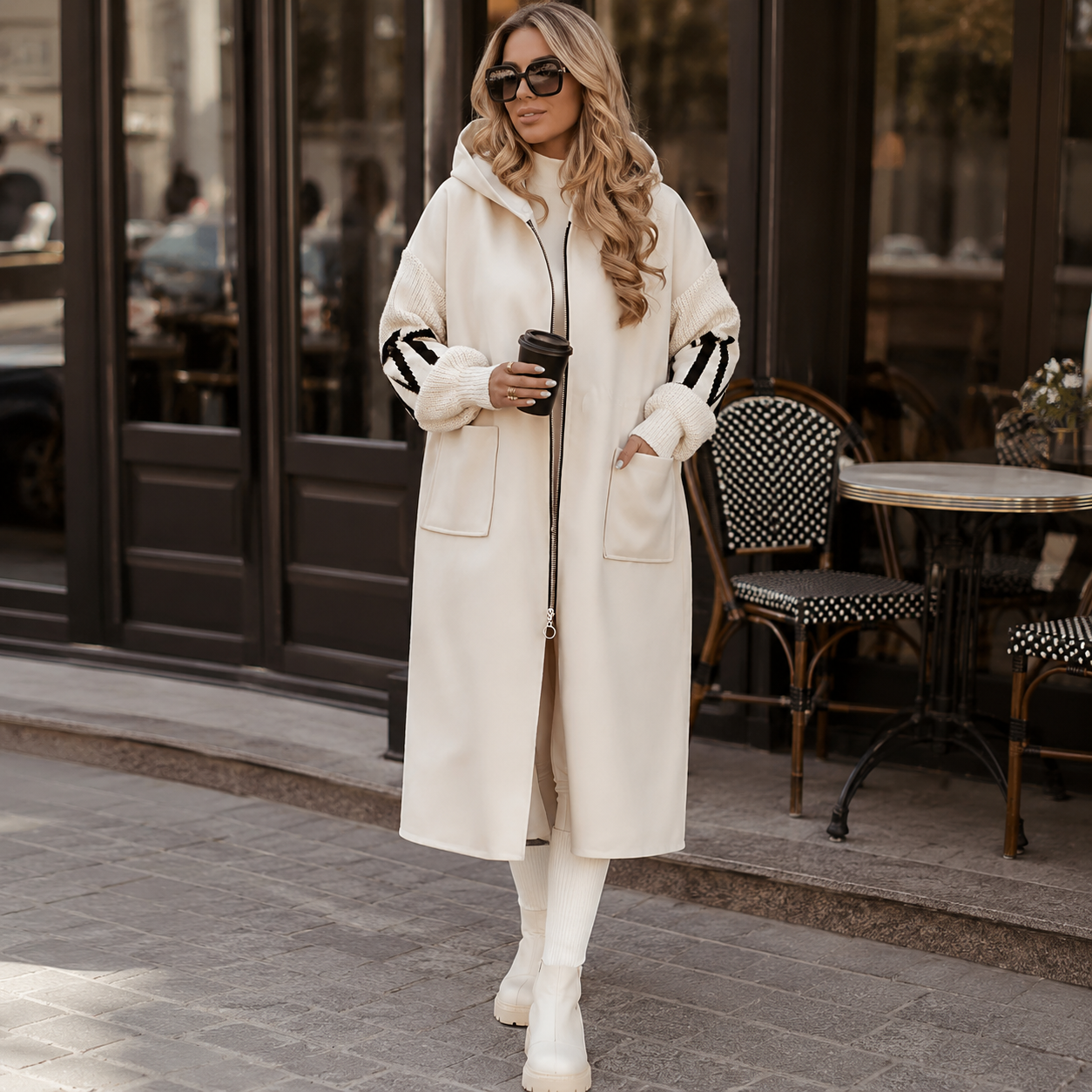 Lysanne - Abrigo Largo Con Capucha y Bolsillos