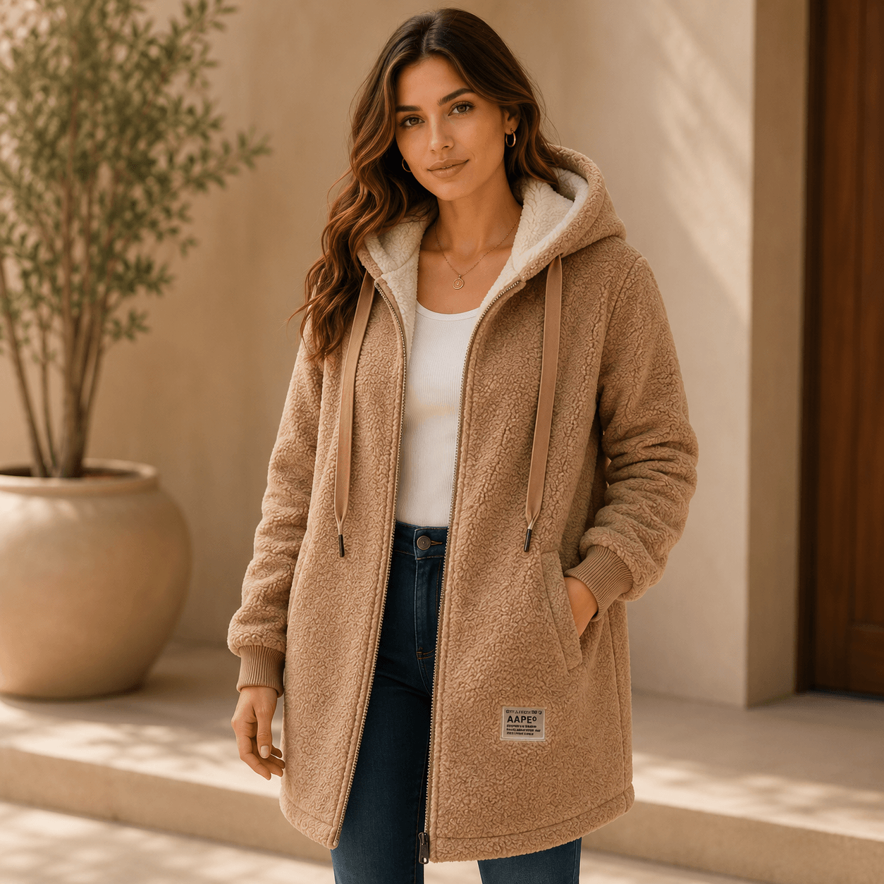 Cálida Chaqueta Polar Teddy Para Mujer