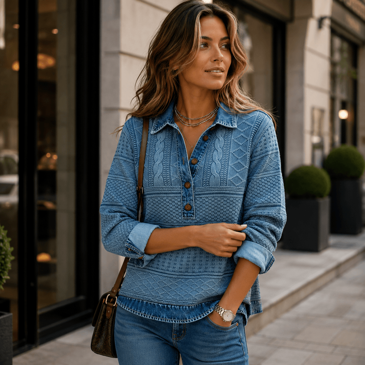 Sofia | Jersey moderno con botones a medio abrir