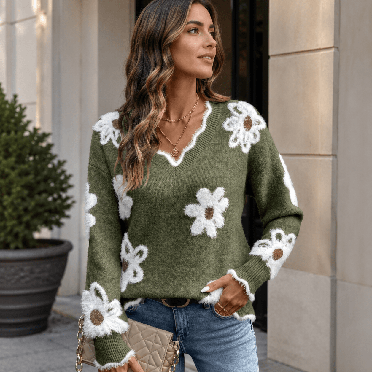 Floréa - Jersey floral con escote en V
