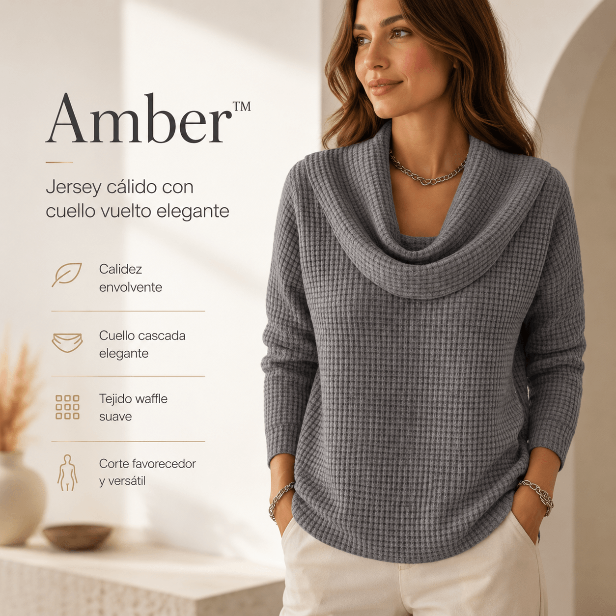 Amber™ – Jersey cálido con cuello vuelto elegante