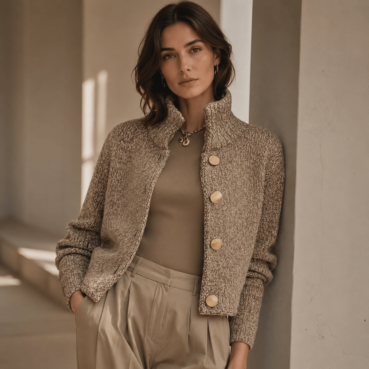 Aurora - Elegante chaqueta texturizada con botones grandes