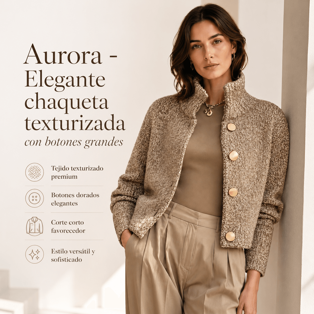 Aurora - Elegante chaqueta texturizada con botones grandes